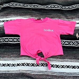 NWT VINTAGE 90s BONJOUR PINK TIE FRONT T SHIRT GIRLS SIZE 6X RARE